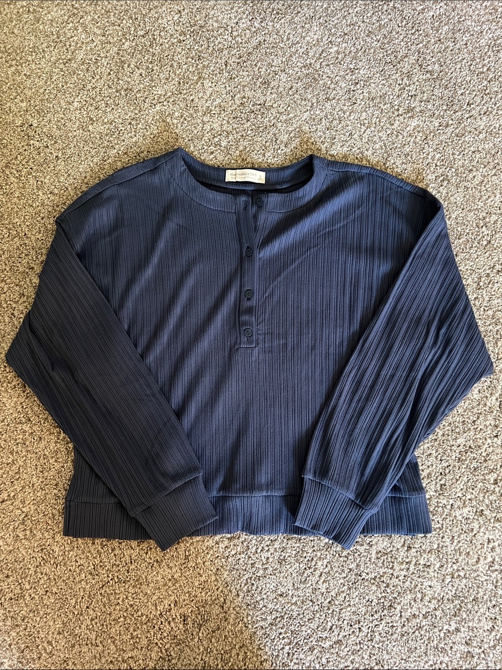 Abercrombie & Fitch Navy Ribbed Henley Sweatshirt